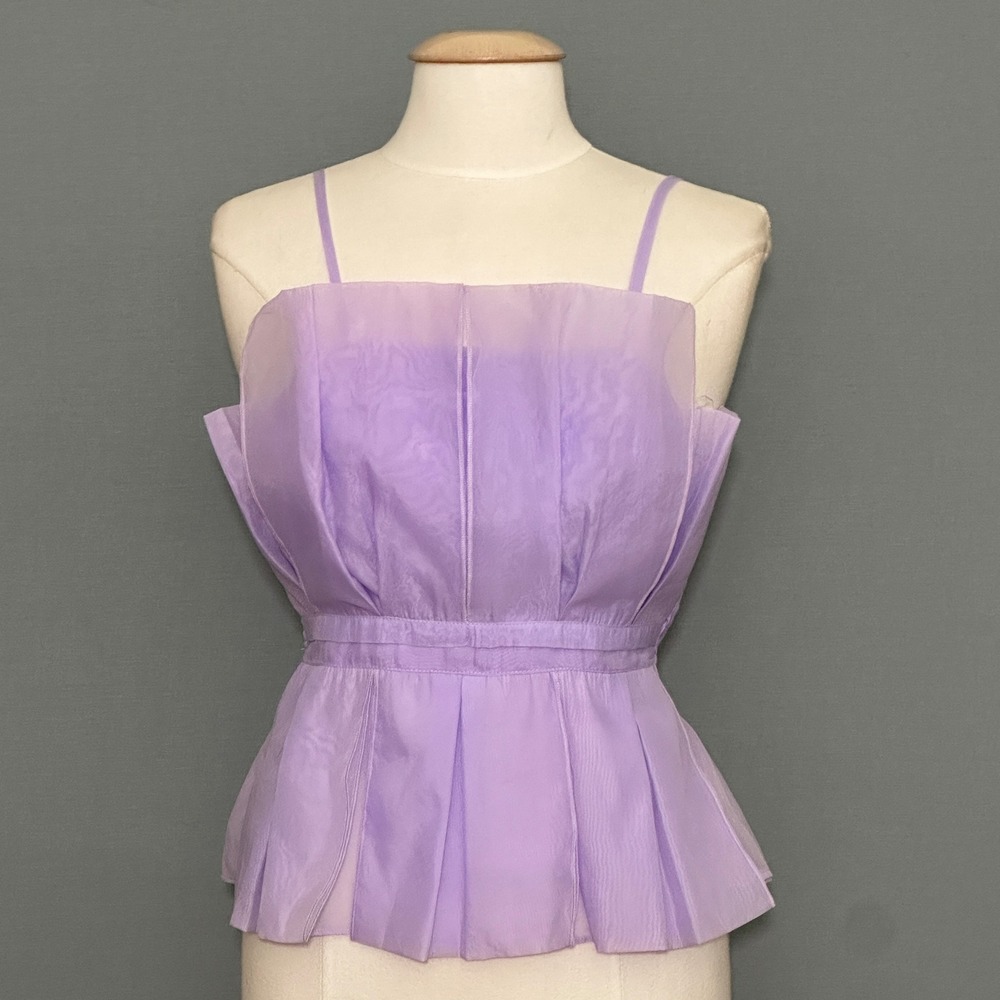 Cloud Ten Womens Top M Lilac Organza Pleated Peplum Feminine Coquette Romantic